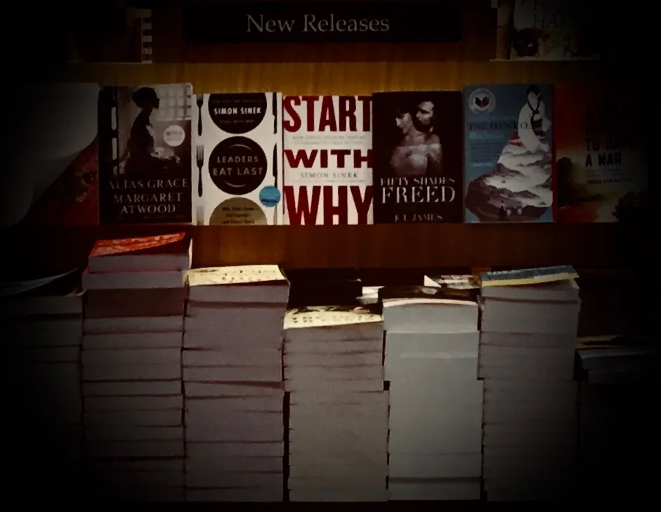 Stacks of books, "Start with Why" is highlighted
